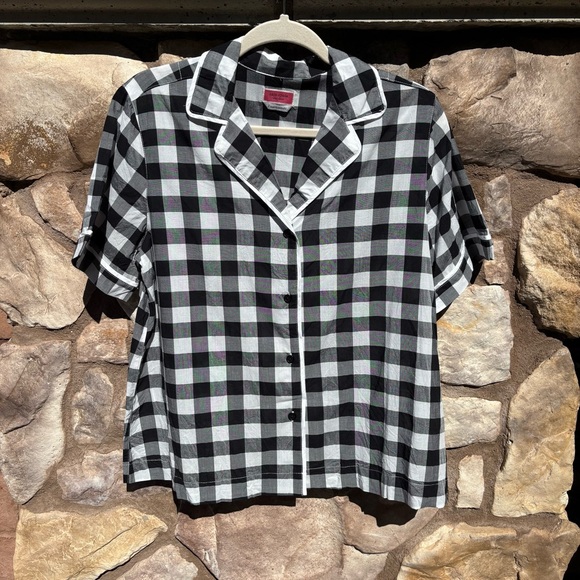 Kate Spade Pajamas Set Large Black White Check Print Short Sleeve Lightweight - Picture 2 of 8